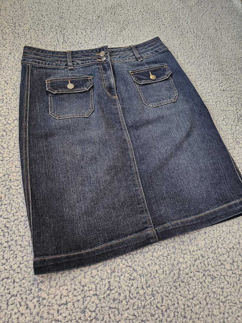 Per Se Dark Blue Denim Mini Skirt with Front Flap Pockets